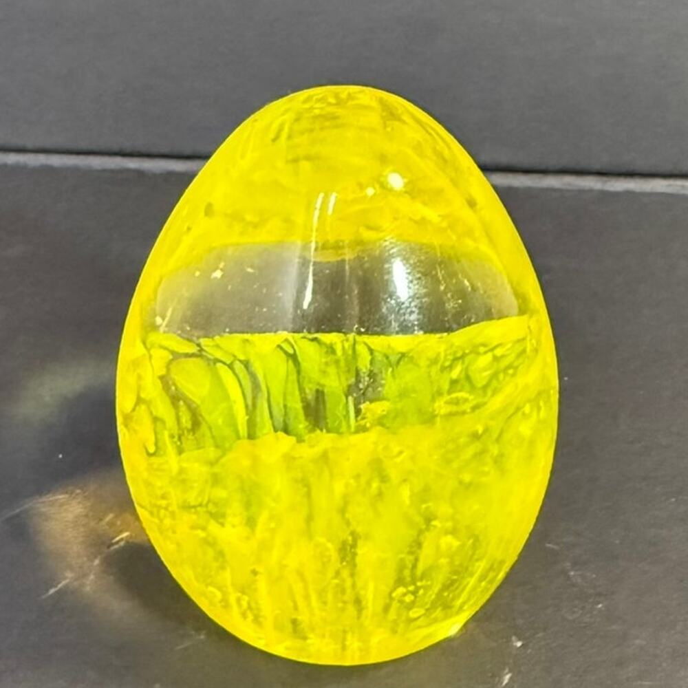 Yellow Art Glass Egg Paperweight 3.25" Swirl Bubble Decorative Sculpture